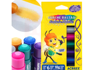 Tinta Guache Bastão Fantasia Metallic 6 Cores - Acrilex
